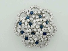 11.30CT Blue Sapphire & White CZ Solitaire Style Womens Brooch In 925 Silver.