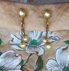 Vintage JMS Faux Pearl Earrings Dangle 12K Gold Filled Screw Back 1940s-1950s