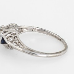 Vintage Art Deco Diamond Sapphire Ring 6.25 14k Gold Engagement Filigree Jewelry