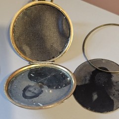 Victorian Mourning Locket Gold-Filled 2 Tintype Photos c1860 Antique Pendant