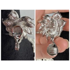 Vtg MONET Clip On Earrings Silver Tone Pear Cut Rhinestone Crystal Cluster EUC