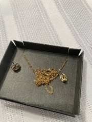Vintage Avon Simulated Garnet Necklace and Earring Set Teardrop-Shaped Pendant