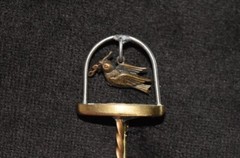 VTG Cat Pin Brooch Copper Mixed Metals Cats Dove Bird Modern Art K&T Siamese