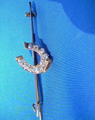 Original EARTH MINED DIAMOND Deco Horseshoe Brooch Equestrian PIN SOLID 14K GOLD