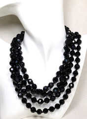 Vintage Art Deco French Jet Necklace 74″ Inch Length Faceted Black Beads