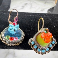Lot of 3 Laly Artisan Earrings Mismatched Handcrafted Glass Crystal Gemstone