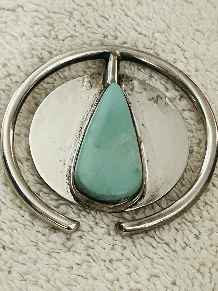 Alain Teissier Signed Modernist Sterling Turquoise Scarf Ring/Holder French 24g