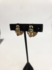 Vintage West Germany Blue Earrings Glass Cab Enamel Signed Clip Ons Rhinestone