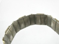 Vintage Heavy Goldtone Metal Art Glass Cabochon Panel Bracelet 7 Inches Unsigned