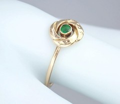 Dainty Antique Edwardian Solid 15k Gold Green Paste Floral Flower Ring – Sz 6.25