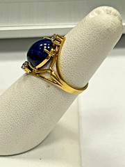 Antique European 585 14k Yellow Gold SYN Star Sapphire And Diamond Ring Size 5.5