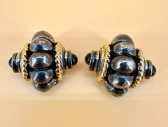 Vintage Earrings Curved Huggie Silver Gold Tone 1990s Runway Etruscan Style
