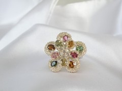Vintage Sterling Silver 925 3D Pinwheel Irradiated Tourmaline Unique Ring Size 7