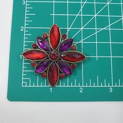Vintage Brass Tone Red Purple Rhinestones Starburst Star Shape Pin Brooch
