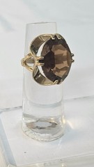 Vintage 18K HGE Yellow Gold Plated Cocktail Ring w BIG Brown Stone Size 6.25