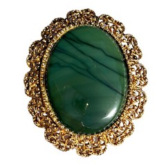 Vintage Large Green Polished Stone Brooch Pin Pendant