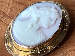 Antique Victorian 10K Yellow Gold Cameo Carved Shell Ornate Edge Brooch Pin