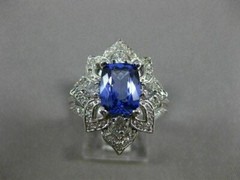LARGE 2.46CT DIAMOND & AAA CUSHION CUT TANZANITE 14KT WHITE GOLD ENGAGEMENT RING