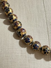 Vintage Chinese Cloisonné gold toned Bead Necklace Enamel Flower 28in