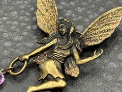 JJ Jonette VTG Gold Tone Fairy Brooch Pin Purple Heart Glitter Wings Mystical