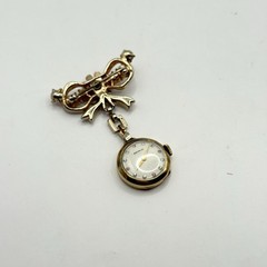 Vintage Benrus Rhinestone Flower Crystal Bow Brooch Pin Watch Pink Gold Tone