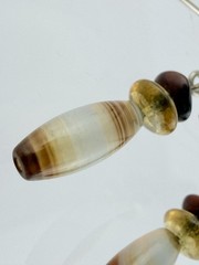 Vintage Sterling Silver Blown Glass Beads and Tigers Eye Hook Earrings 1g 1.25In