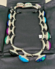 Vintage Mexican 925 SS necklace with varied stones turquoise, onyx etc