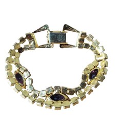 Vintage Gold Tone AB Aurora Borealis Rhinestone Bracelet Unsigned Costume