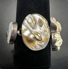 Rebecca Collins Sterling Silver Chunky Bracelet Large Stones, Pearl, Flower 8″