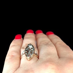 Vintage Diamonds 14k Multi Tone Gold Snowdrop Floral Navette Cocktail Ring Retro