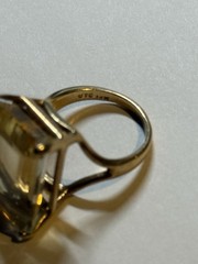 7.99 Grams UTC 14k Yellow Gold Natural Citrine Vintage XX Large Rectangle Ring