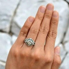 Vintage Art Deco Style Lab Created Diamond Wedding 14K White Gold Finish Ring