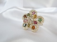 Vintage Sterling Silver 925 3D Pinwheel Irradiated Tourmaline Unique Ring Size 7