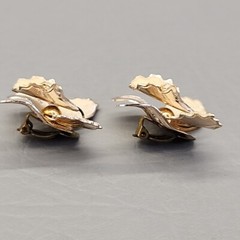 Vintage Flower Brooch Earrings Set Orchid Sugared Clip On Cream Gold Tone