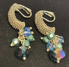 Napier Vintage Earrings Silver Tone Blue Crystal Dangle Clip On Sparkly