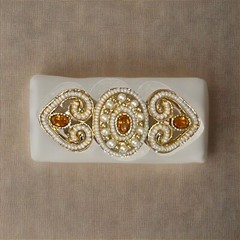 Amber Colored Brooch Crystal Gold Toned Faux Pearl Quality Vintage MCM
