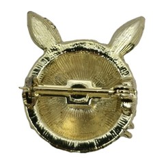 Vtg Rhinestone Cat Brooch Pin 60s Aurora Borealis Gold Tone Kitty Green Eyes