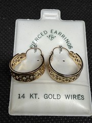 Vintage Solid 14kt Gold Earwire Gold Plated Hoop Earrings 1.9g NOS