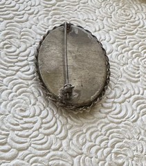 Vintage Floral micro mosaic / silver tone metal brooch