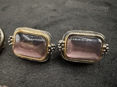 Vintage Lot Of Three Multi Stone Gold Tone Silver Tone Clip-on Earrings