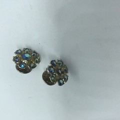Vintage Scatter Pins Pot Metal Rhinestone set of 2 flower shape aurora borealis
