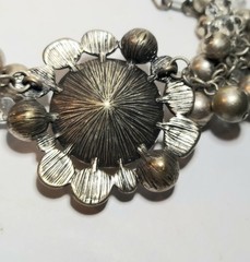Chunky VCLM Signed Necklace Metal & Glass Beads Zebra Inspired Center 14-17″