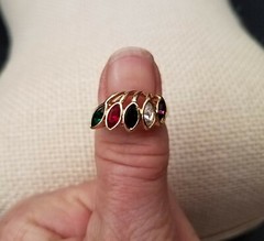 Vintage Multi-Color Stone Fashion Ring, 18KT Gold Plate Size 7, Designer LIND