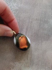 Vintage pendent artisan art glass 3D fiery precious metal foil boro silica