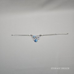 Vintage Bib Statement Necklace Silver Tone Blue Marbled Cabochon Rhinestone 19″