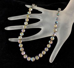 WEISS Necklace Choker AB Rhinestone Signed Wedding Party Bride Vtg Jewelry Gift