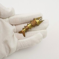 Vintage Articulated Fish Pendant Mixed Metal Copper and Brass Charm from Mexico