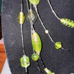 Vintage Chico’s Glass Beaded Green And Gold Colored Necklace 26 In 4 In Extende