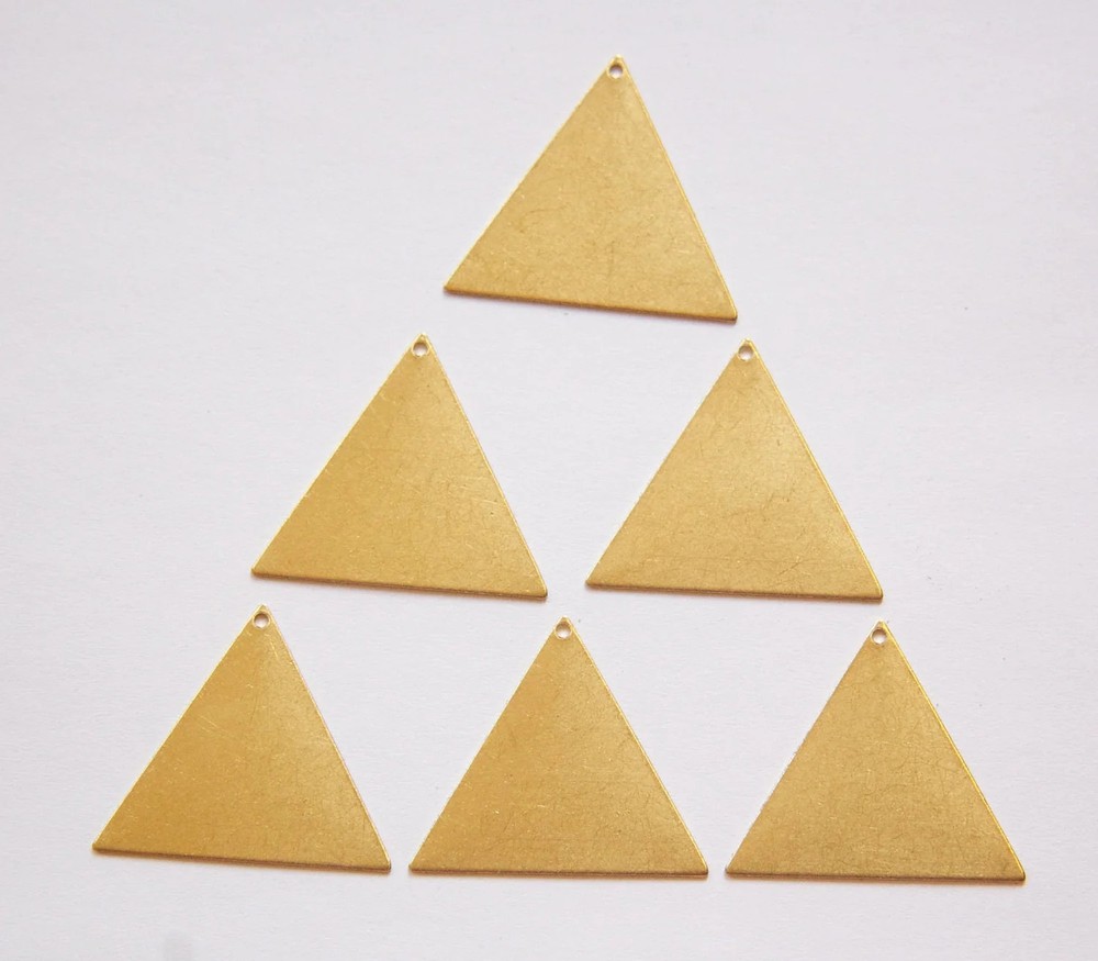 1 Hole Raw Brass Flat Geometric Triangle Pendant Charm 30mm (6) mtl441A