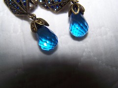 “LaVintage” China Signed Blue Rhinestones & Crystal Glass Clip Earrings – D21